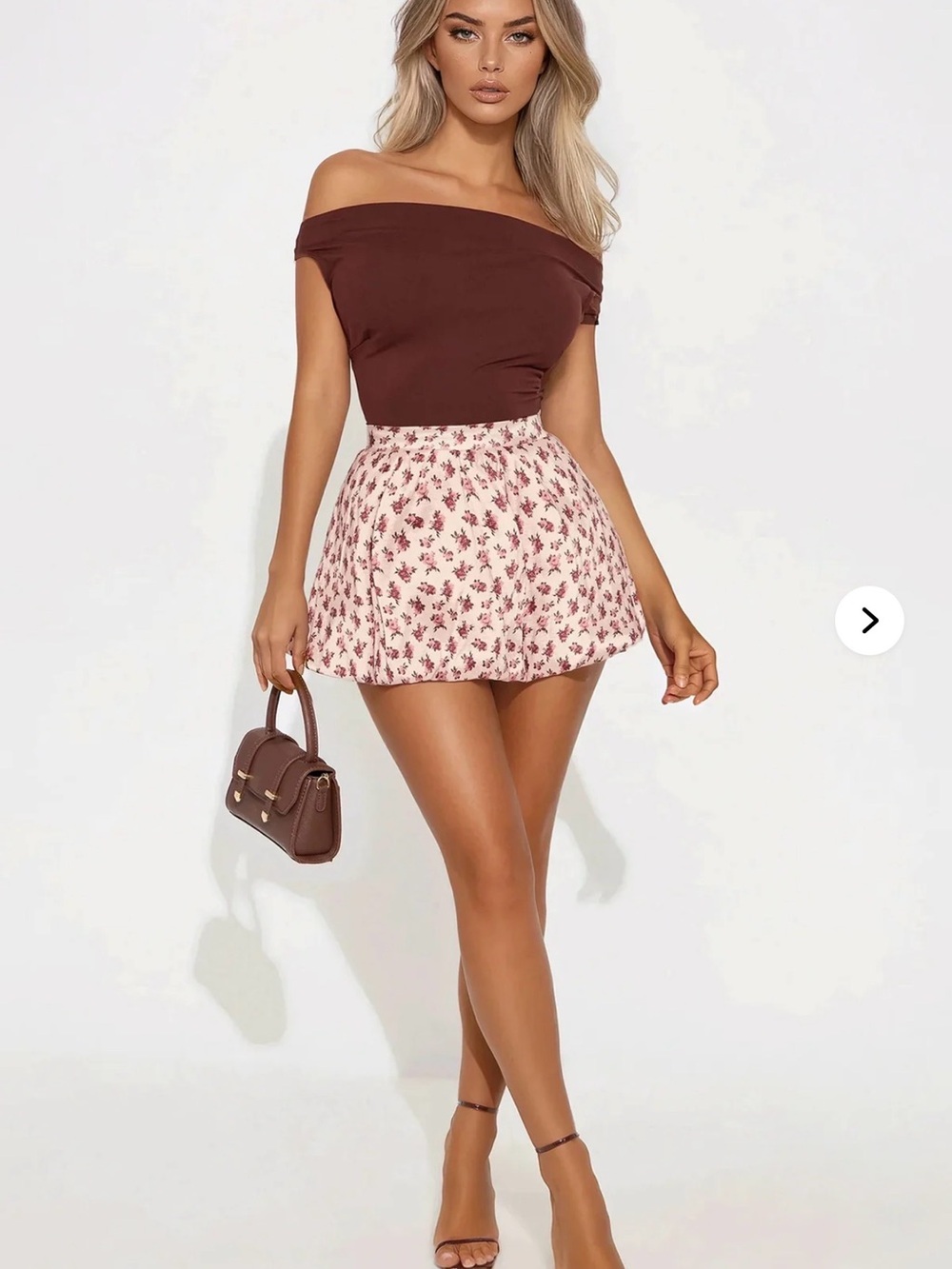 Fashion Nova Cream Floral Skater Shorts with Brown Floral Print